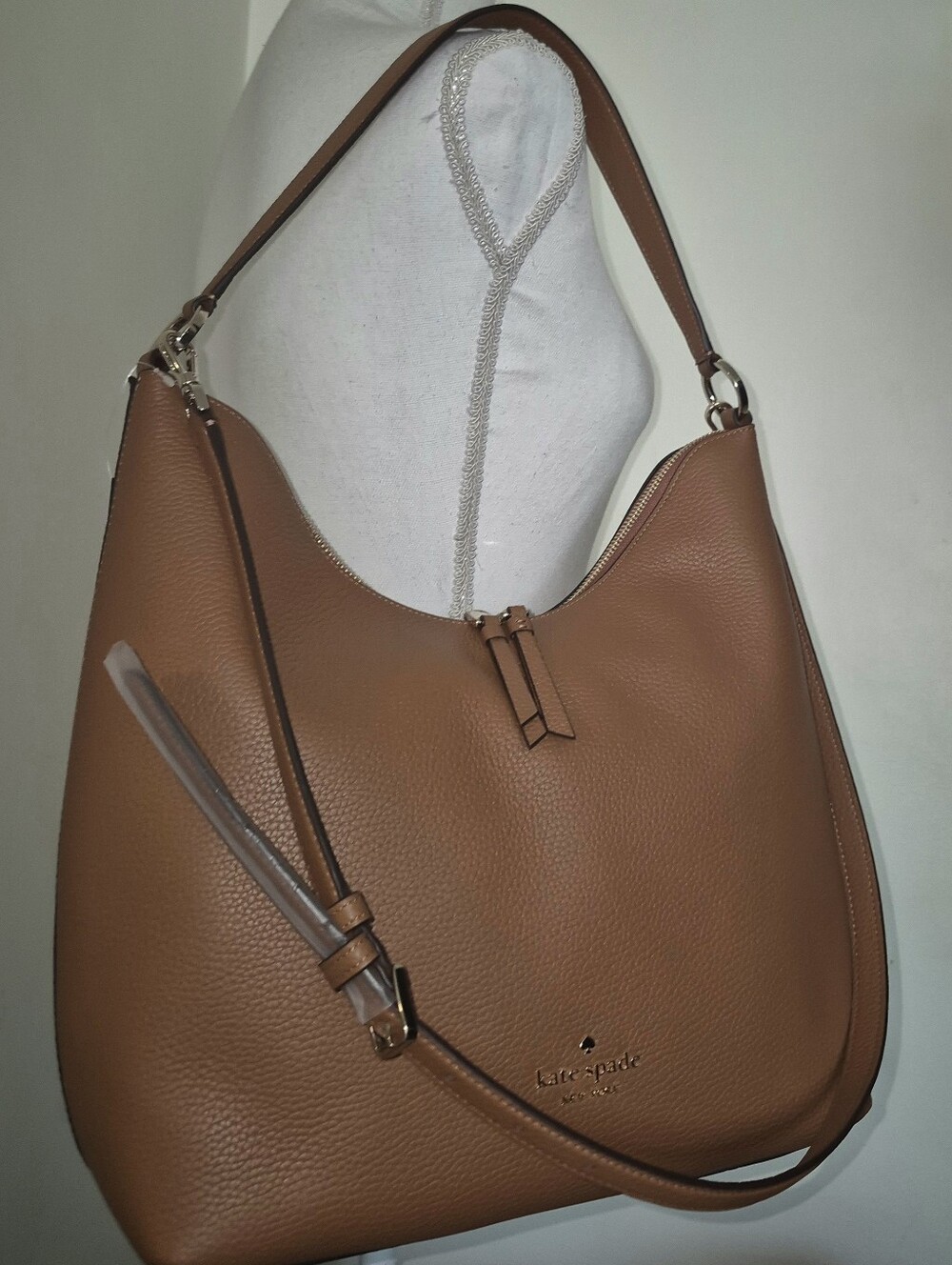 🔥$450 New KATE SPADE Zippy Pebbled Leather Large Shoulder Bag Warm Ginger Hobo